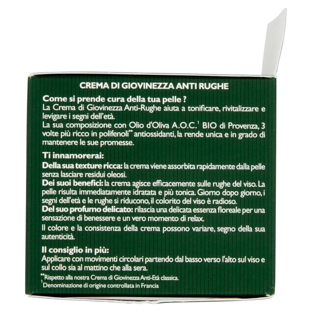 Tesori di Provenza Crema Viso Anti-rughe Giorno, Con Olio d'Oliva Bio, Ricco in Polifenoli, 50 ml